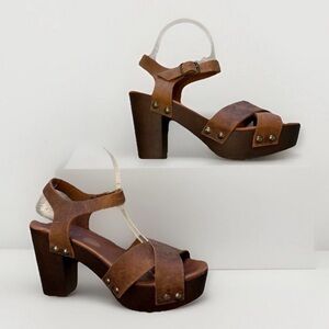 Mila Paoli Sandals Brown Italian Leather 8.5 EU 39 Heel Platform Strappy Boho